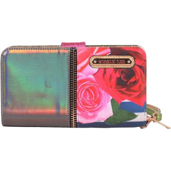 NEW Nicole Lee Ashton Rose Stripe Print Wallet Pink Silver Hologram NWT - Picture 1 of 14